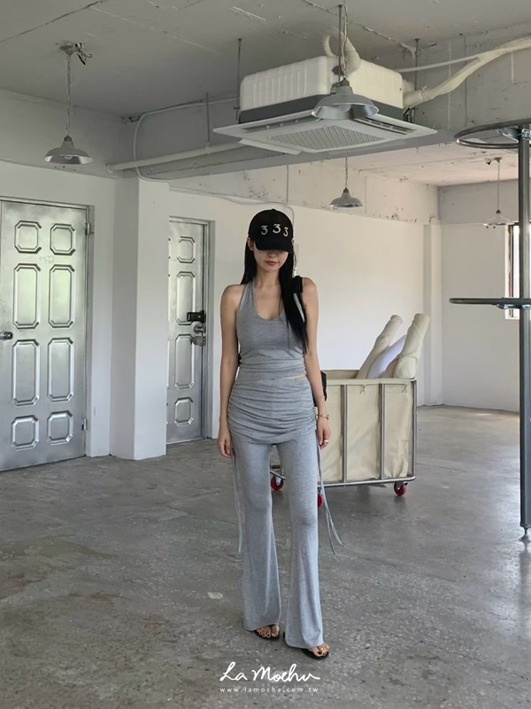 抓摺外罩超顯瘦長褲